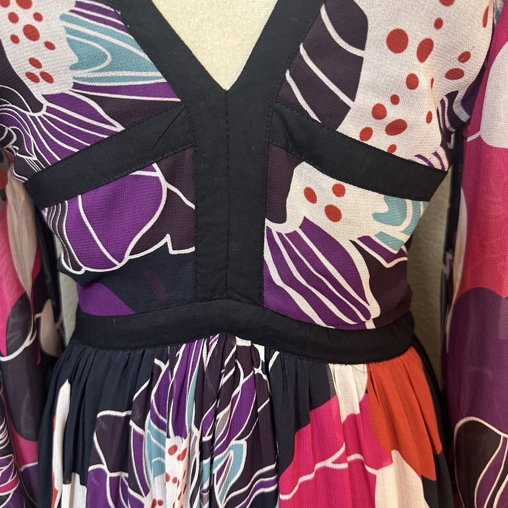 Anthropologie LET ME BE Floral Midi Dress M Flowy‎ Black Purple Party Wedding - Picture 9 of 15